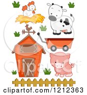Poster, Art Print Of Barn Chicken Cow Pig And Wagon