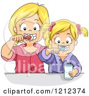 Poster, Art Print Of Blond Sisters Brushing Their Teeth Together