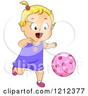 Cartoon Of A Happy Blond Toddler Girl Chasing A Ball Royalty Free Vector Clipart