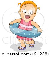 Poster, Art Print Of Happy Blond Toddler Girl With An Inner Tube