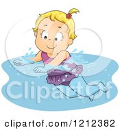 Poster, Art Print Of Happy Blond Toddler Girl Swimming