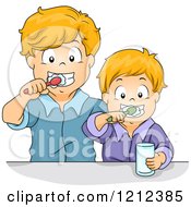 Poster, Art Print Of Brothers Brushing Their Teeth Together