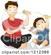 Poster, Art Print Of Father And Son Playing With Toy Planes