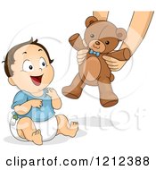 Poster, Art Print Of Happy Toddler Boy Receiving A Teddy Bear