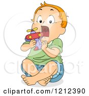 Poster, Art Print Of Toddler Boy Putting A Toy Airplane In His Mouth