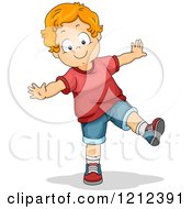 Cartoon Of A Red Haired Toddler Boy Trying To Balance And Walk Royalty Free Vector Clipart