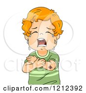 Cartoon Of A Red Haired Toddler Boy Crying Over A Scratch Royalty Free Vector Clipart