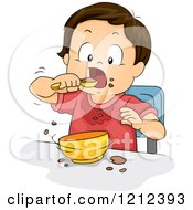 Poster, Art Print Of Messy Toddler Boy Eating From A Bowl