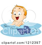 Poster, Art Print Of Happy Red Haired Toddler Boy Swimming