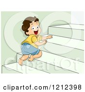 Poster, Art Print Of Happy Toddler Boy Crawling Up Stairs