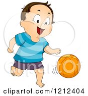 Poster, Art Print Of Happy Toddler Boy Dribbling A Basketball