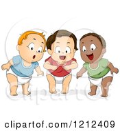 Cartoon Of Diverse Baby Boys Looking Down With Awe Royalty Free Vector Clipart