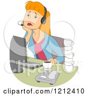Poster, Art Print Of Tired Female Customer Service Call Center Representative