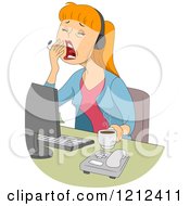 Poster, Art Print Of Yawning Female Customer Service Call Center Representative