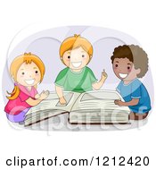 Poster, Art Print Of Happy Diverse Children Rading A Giant Book