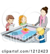 Poster, Art Print Of Teacher Watching Students Use An Interactive Table