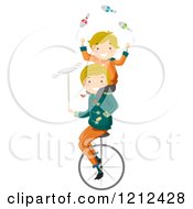 Poster, Art Print Of Father And Son Juggling And Balancing On A Unicycle