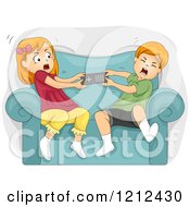 Poster, Art Print Of Brother And Sister Fighting Over A Remote Control