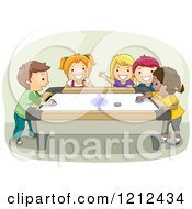 Group Of Happy Kids Playing Air Hockey