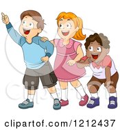 Poster, Art Print Of Group Of Happy Diverse Children Looking And Pointing