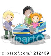 Poster, Art Print Of Happy Children Playing On A Motor Boat Ride