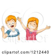 Poster, Art Print Of Happy Red Haired Children Welcoming And Wanting Hugs