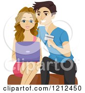 Poster, Art Print Of Happy Young Couple Using A Laptop And Shopping Online