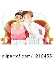 Poster, Art Print Of Happy Couple Wedding Shopping On Their Laptop