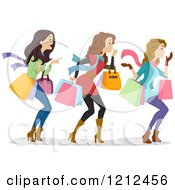 Poster, Art Print Of Three Happy Women Carrying Shopping Bags And Looking To The Right