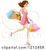Poster, Art Print Of Happy Woman Walking With Shopping Bags