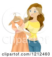 Poster, Art Print Of Teen Girl Looking At A Price Tag On A Dress