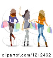 Poster, Art Print Of Rear View Of Three Happy Women Carrying Shopping Bags