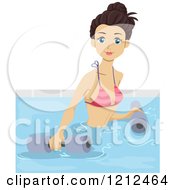 Cartoon Of A Woman Working Out With Weights In A Swimming Pool Royalty Free Vector Clipart
