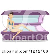 Cartoon Of A Woman Sitting On A Tanning Bed Royalty Free Vector Clipart