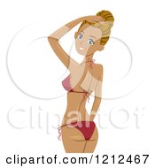 Cartoon Of A Very Tan Woman Looking Back And Wearing A Bikini Royalty Free Vector Clipart