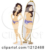 Cartoon Of A Thin Girl Looking At Her Body In The Mirror And Seeing Herself As Chubby Royalty Free Vector Clipart