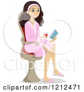 Cartoon Of A Woman Reading And Drinking At The Spa Royalty Free Vector Clipart
