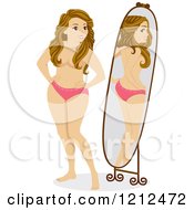 Cartoon Of A Curvy Teen Gil Looking At Herself In A Mirror And Seeing A Thin Reflection Royalty Free Vector Clipart
