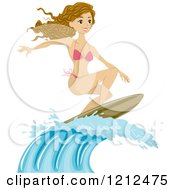 Poster, Art Print Of Happy Woman Surfing On A Wave