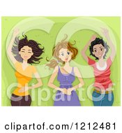 Cartoon Of Carefree Diverse Teenage Girls Relaxing In Grass Royalty Free Vector Clipart