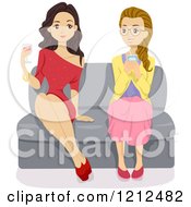 Cartoon Of A Fashionable Teen Girl Talking To A Nerdy Teen Girl At A Party Royalty Free Vector Clipart