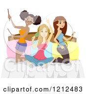 Poster, Art Print Of Diverse Teen Girls Pretending To Be Musicians On A Bed