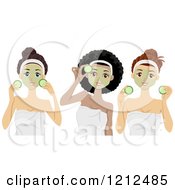 Diverse Women With Cucumber And Face Masks At The Spa