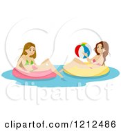 Poster, Art Print Of Two Teen Girls On Inner Tubes In A Swimming Pool