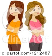 Cartoon Of Two Women Standing Back To Back And Being Stubborn Royalty Free Vector Clipart