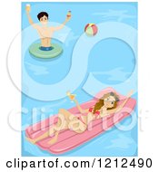 Poster, Art Print Of Young Couple Holding Cocktails And Having Fun In A Swimming Pool
