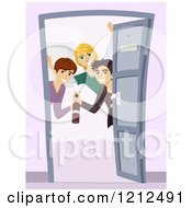 Poster, Art Print Of Group Of Teen Boys Opening A Door And Welcoming At A Party