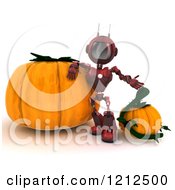 3d Red Android Robot With Halloween Pumpkins