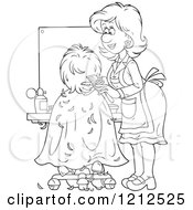 Poster, Art Print Of Outlined Female Hairstylist Cutting A Clients Hair