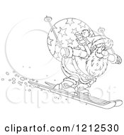 Poster, Art Print Of Outlined Santa Skiing Downhill With A Sack On His Back